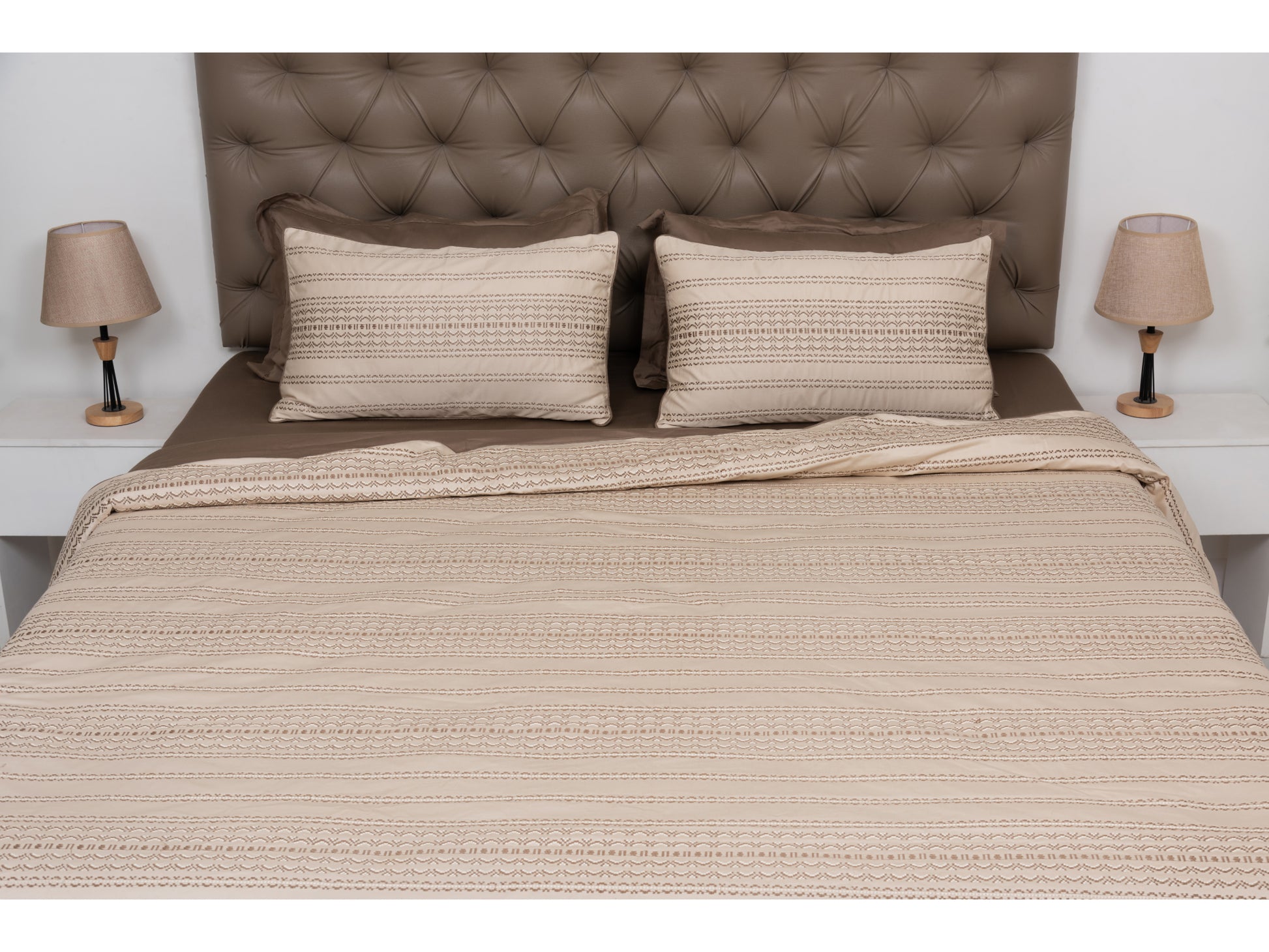 EMBROIDERY BEDDING SET 100% COTTON (9PCS,PEARL) - Bedding Bliss