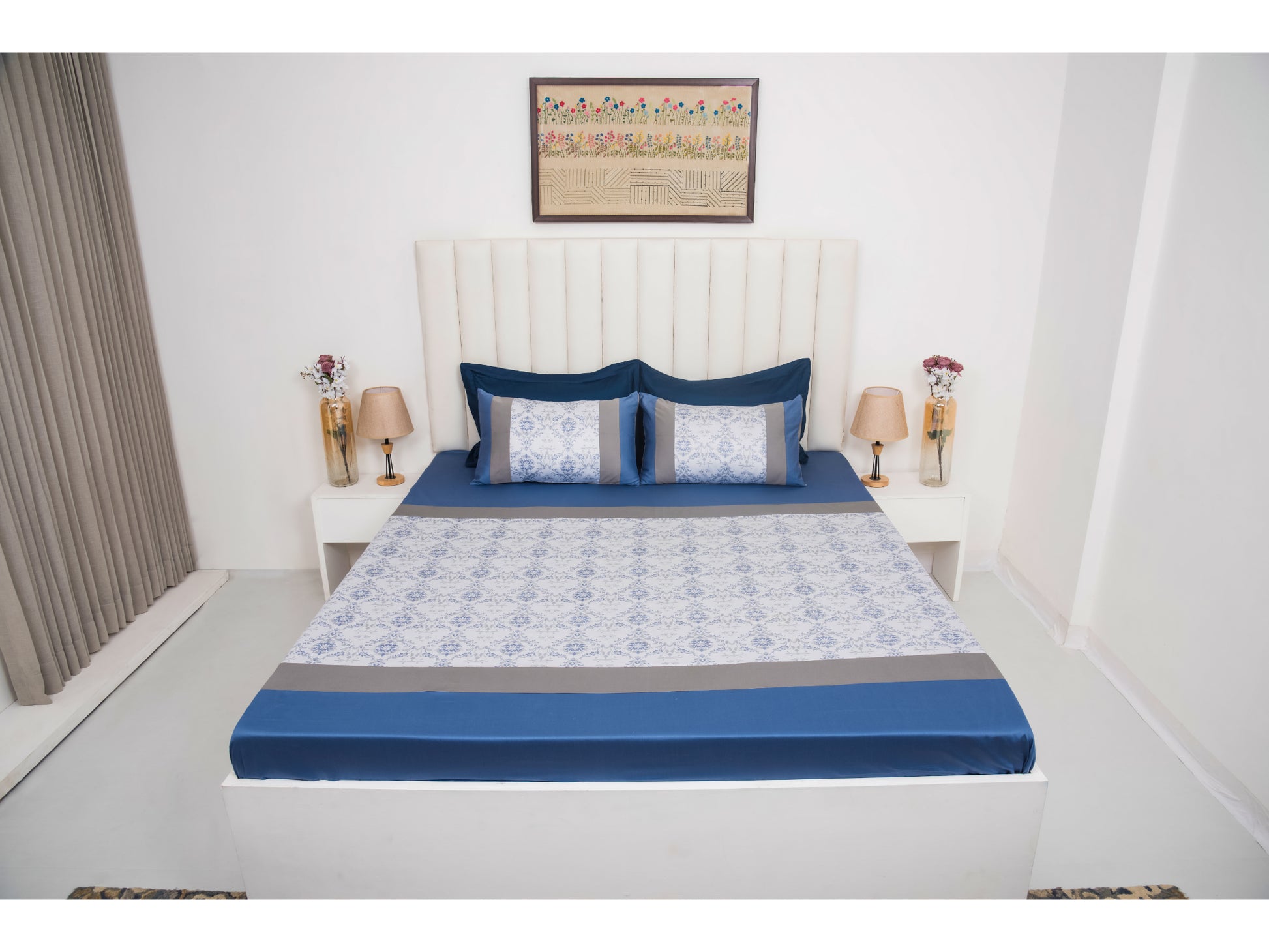 PRINTED WITH PATCH WORK 100% COTTON BEDSHEET (3PCS) - Bedding Bliss