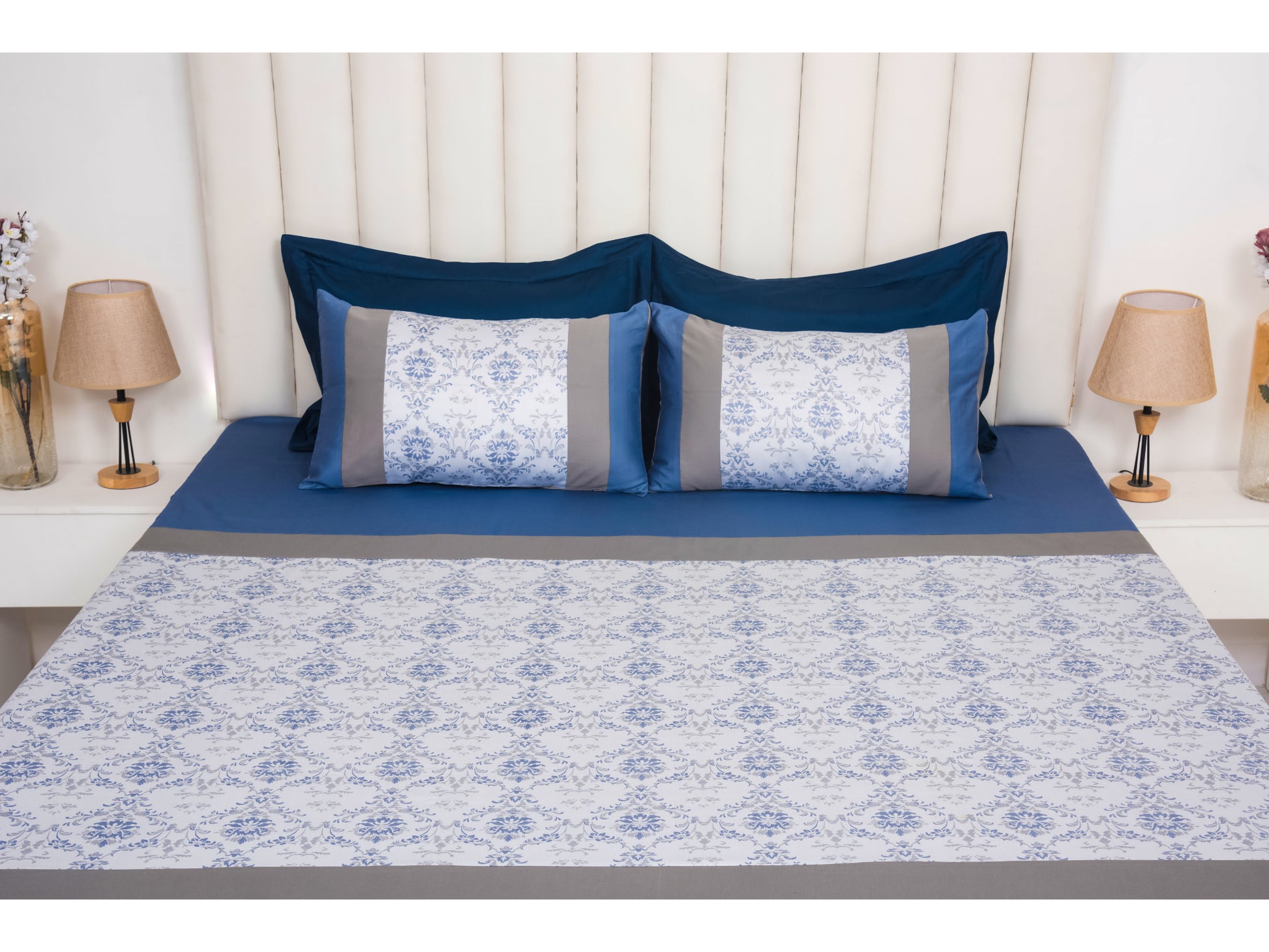 PRINTED WITH PATCH WORK 100% COTTON BEDSHEET (3PCS) - Bedding Bliss