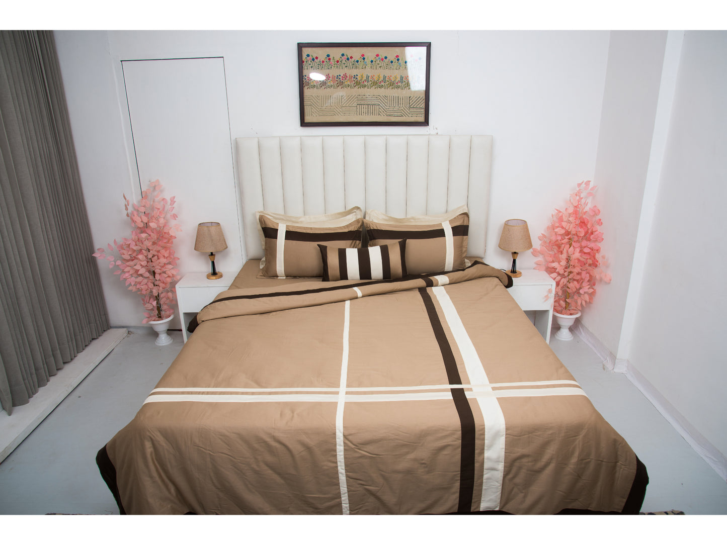 PATCH WORK BEDDING SET 100% COTTON (9 PCS, TAUPE) - Bedding Bliss