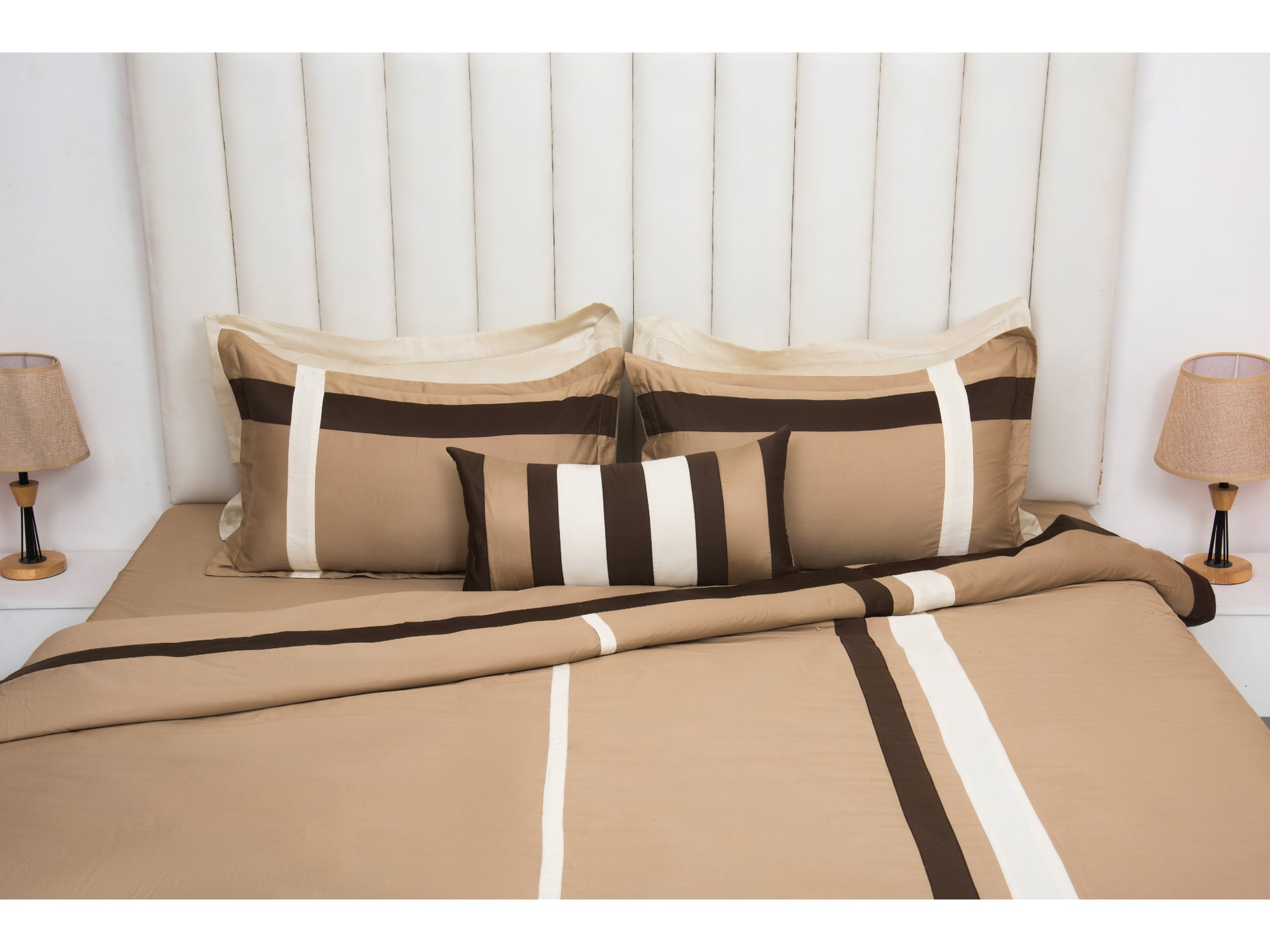 PATCH WORK BEDDING SET 100% COTTON (9 PCS, TAUPE) - Bedding Bliss