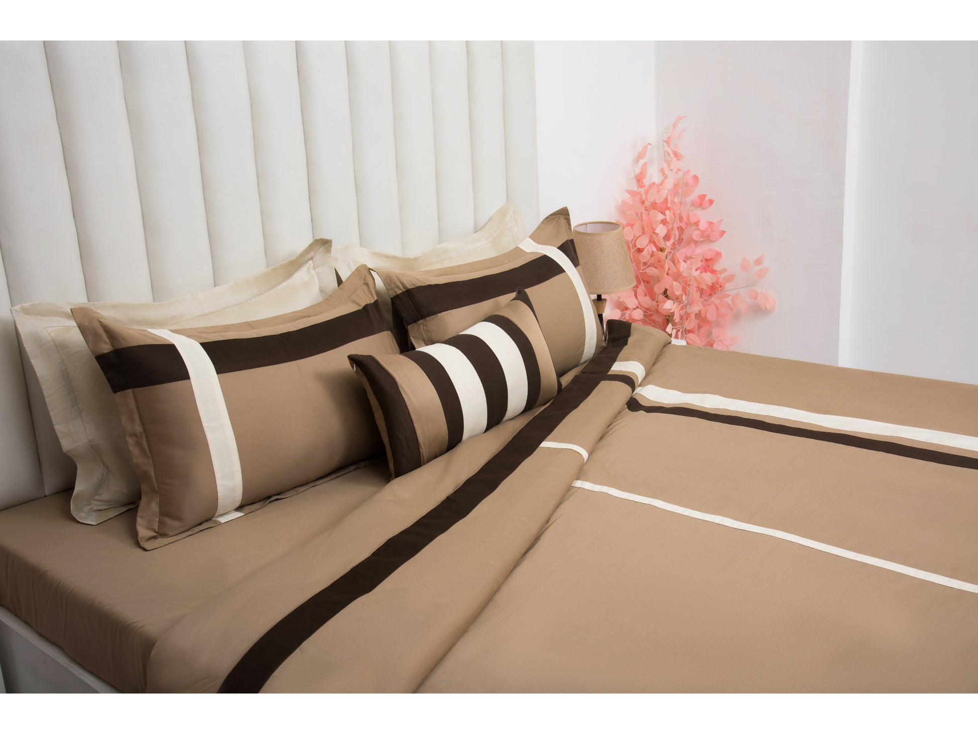 PATCH WORK BEDDING SET 100% COTTON (9 PCS, TAUPE) - Bedding Bliss