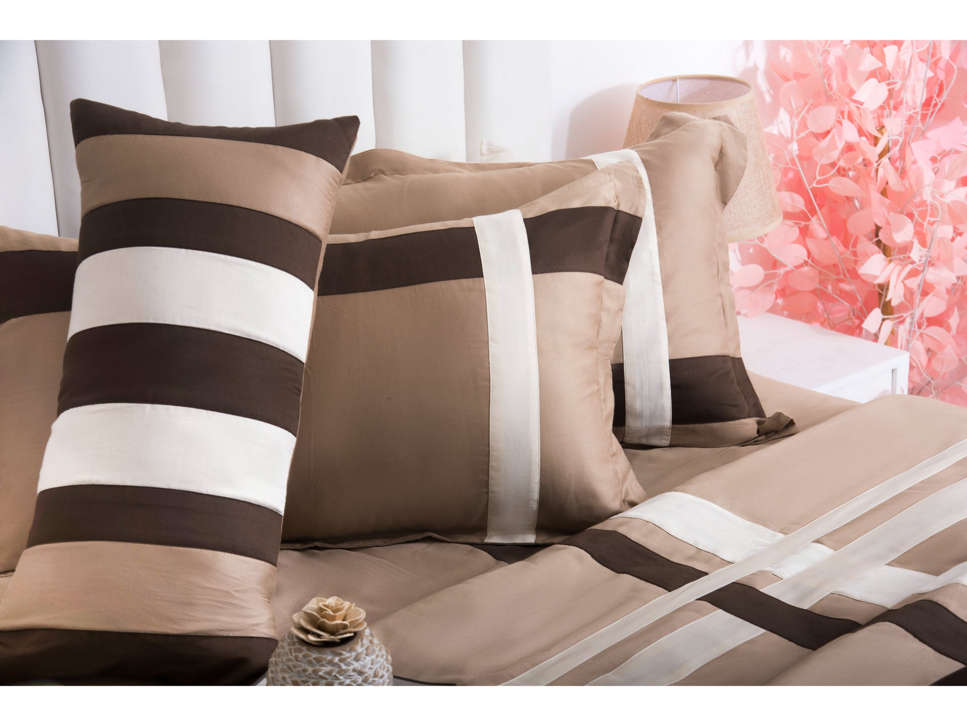 PATCH WORK BEDDING SET 100% COTTON (9 PCS, TAUPE) - Bedding Bliss