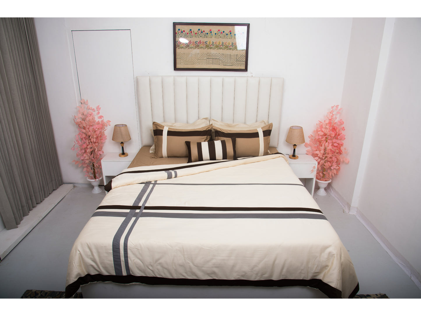 PATCH WORK BEDDING SET 100% COTTON (9 PCS, CREAM) - Bedding Bliss