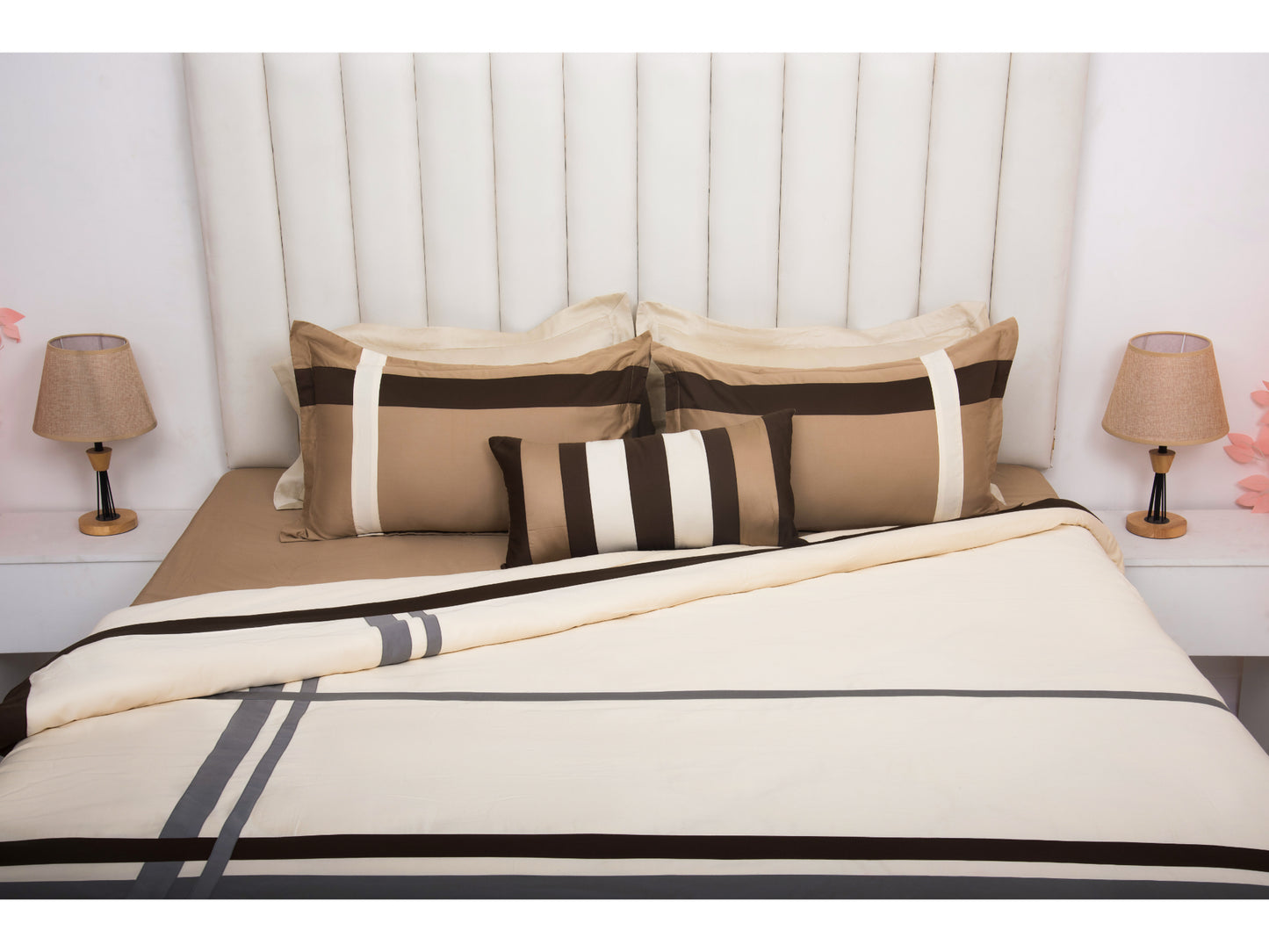 PATCH WORK BEDDING SET 100% COTTON (9 PCS, CREAM) - Bedding Bliss