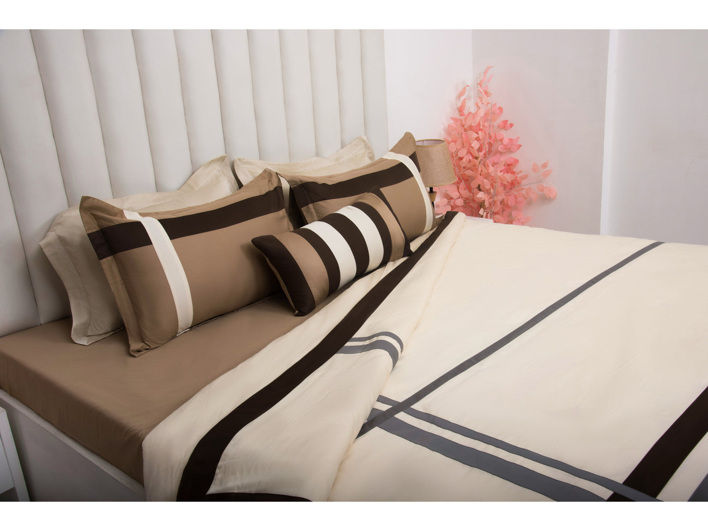 PATCH WORK BEDDING SET 100% COTTON (9 PCS, CREAM) - Bedding Bliss