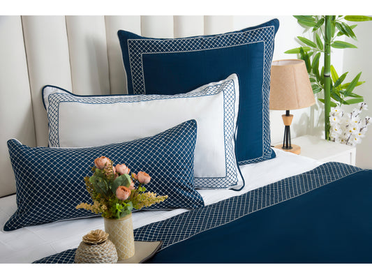 EMBROIDERY BEDDING SET 100% COTTON (9PCS,BRIGHT BLUE) - Bedding Bliss