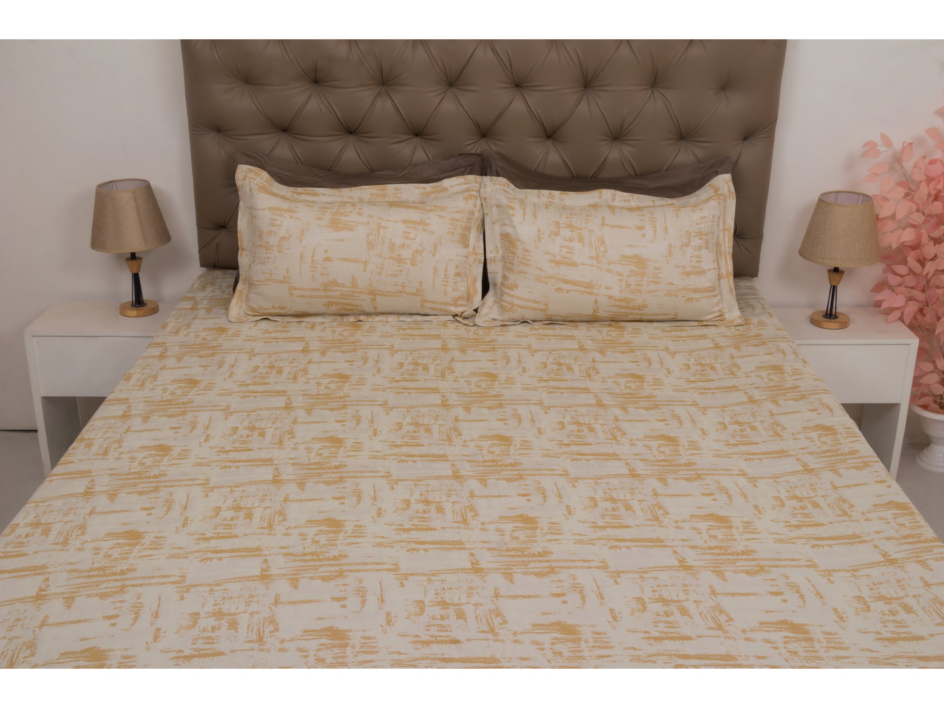 JACQUARD BEDSHEET 100% COTTON (GOLD, 3PCS) - Bedding Bliss