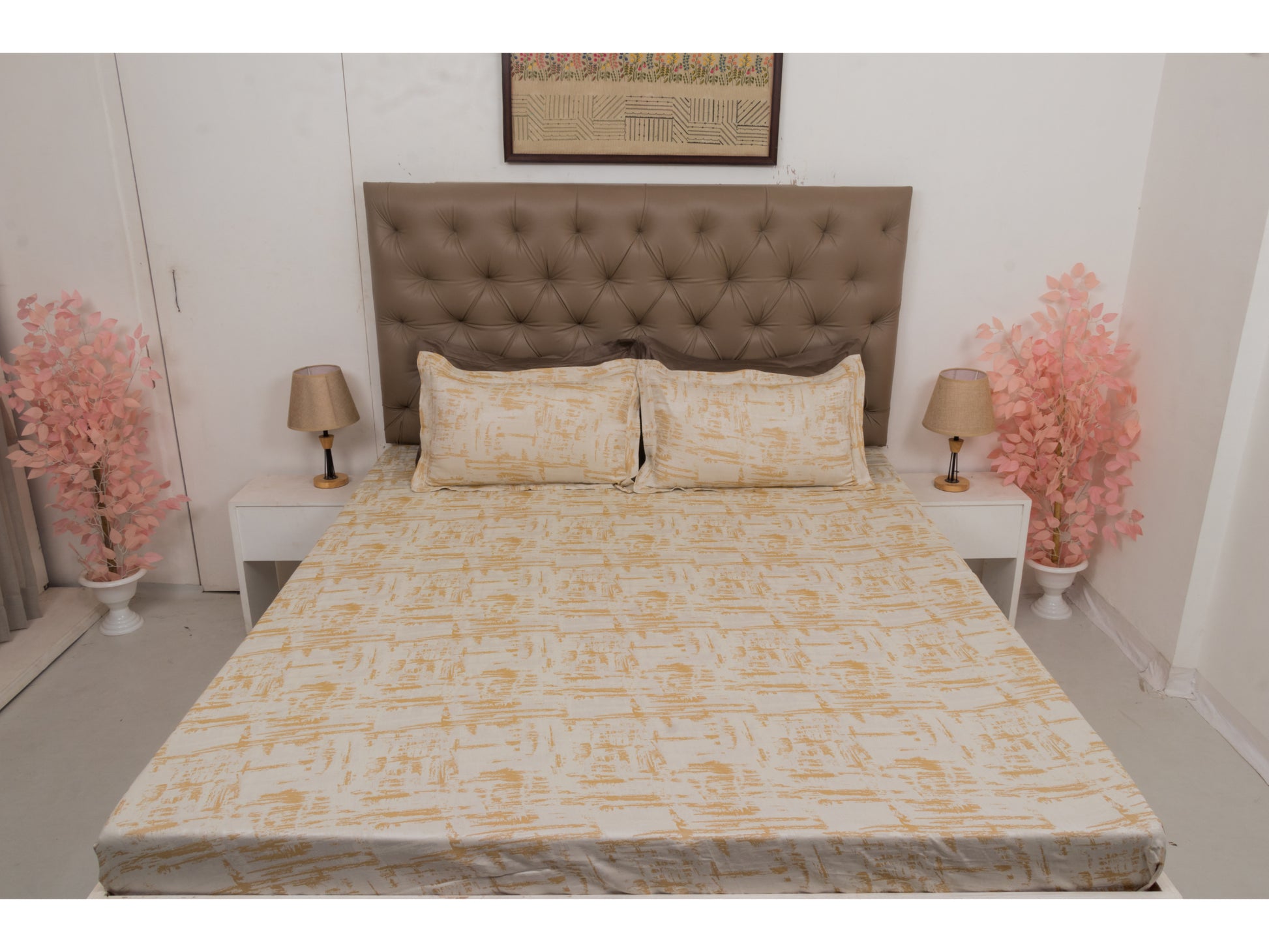 JACQUARD BEDSHEET 100% COTTON (GOLD, 3PCS) - Bedding Bliss