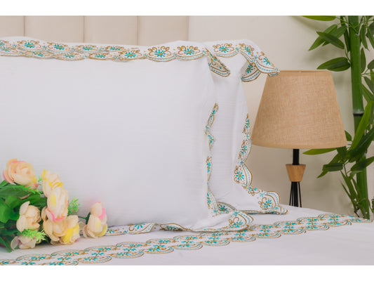 EMBROIDERY BEDSHEET 100% COTTON (3PCS, WHITE 2) - Bedding Bliss
