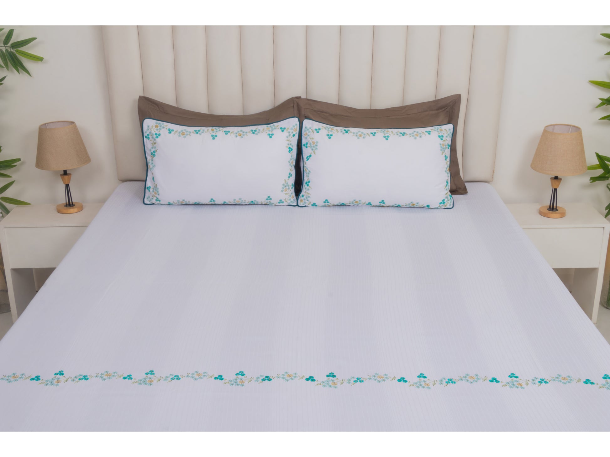 EMBROIDERY BEDSHEET 100% COTTON (3PCS, WHITE) - Bedding Bliss