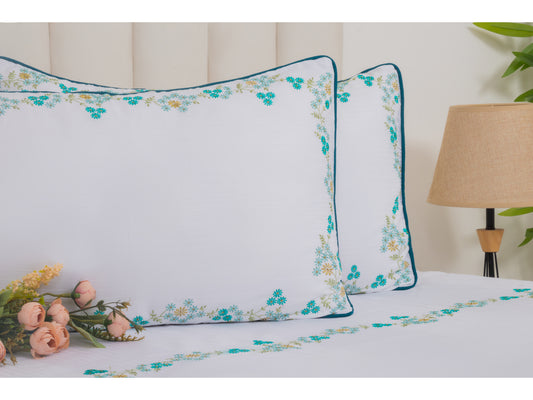 EMBROIDERY BEDSHEET 100% COTTON (3PCS, WHITE) - Bedding Bliss