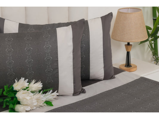 PRINTED WITH PATCH WORK 100% COTTON BEDSHEET (3PCS, CHARCOAL GREY) - Bedding Bliss