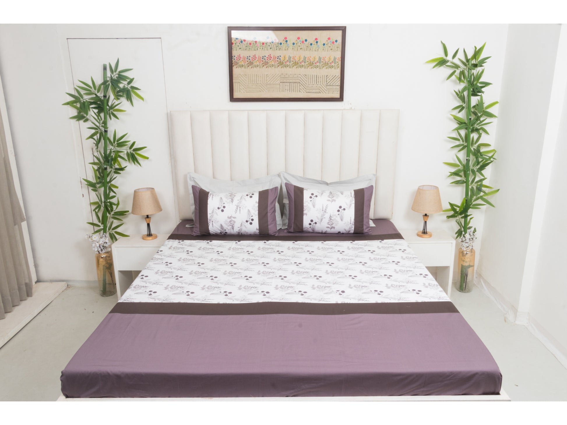 PRINTED WITH PATCH WORK 100% COTTON BEDSHEET (3PCS, WHITE) - Bedding Bliss