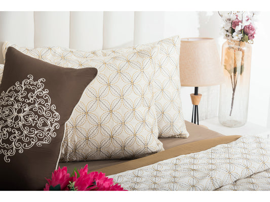 EMBROIDERY BEDDING SET 100% COTTON (9PCS,CREAM) - Bedding Bliss