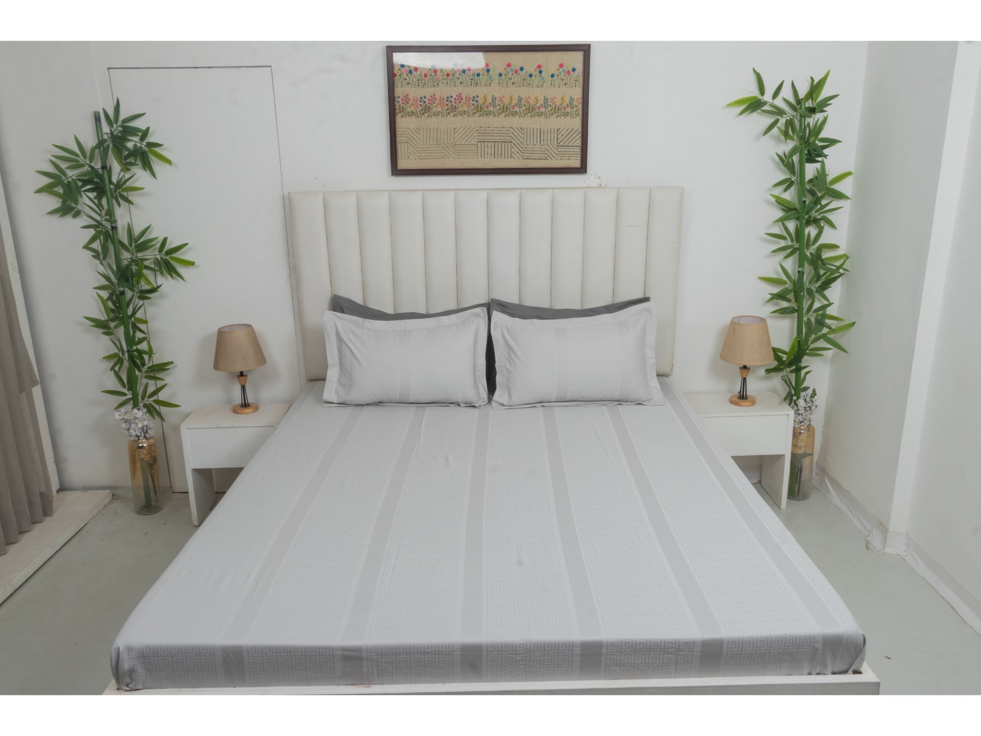 JACQUARD BEDSHEET 100% COTTON (HARBOUR GREY, 3PCS) - Bedding Bliss