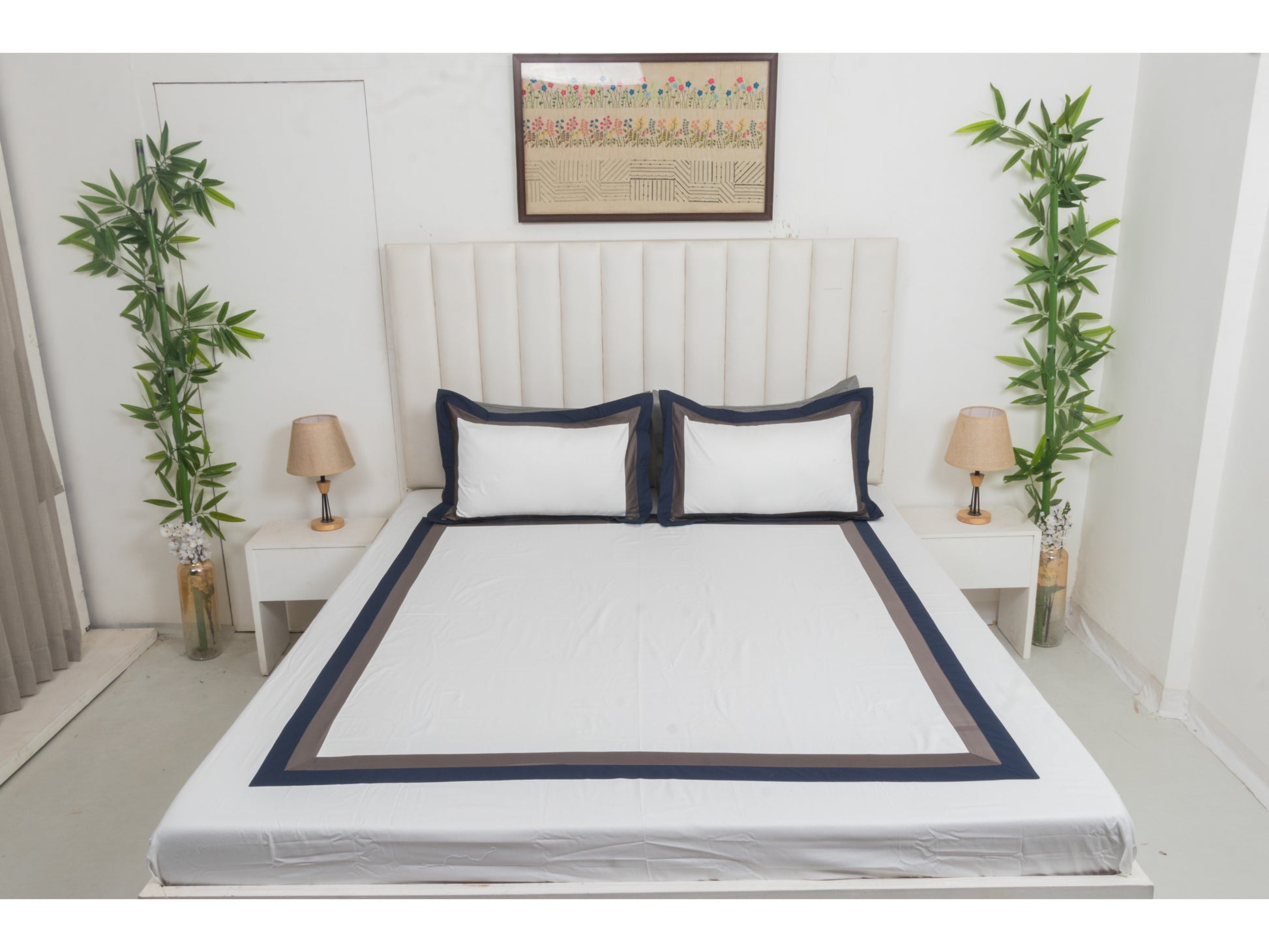 PATCH WORK BEDSHEET 100% COTTON (3 PCS, WHITE) - Bedding Bliss