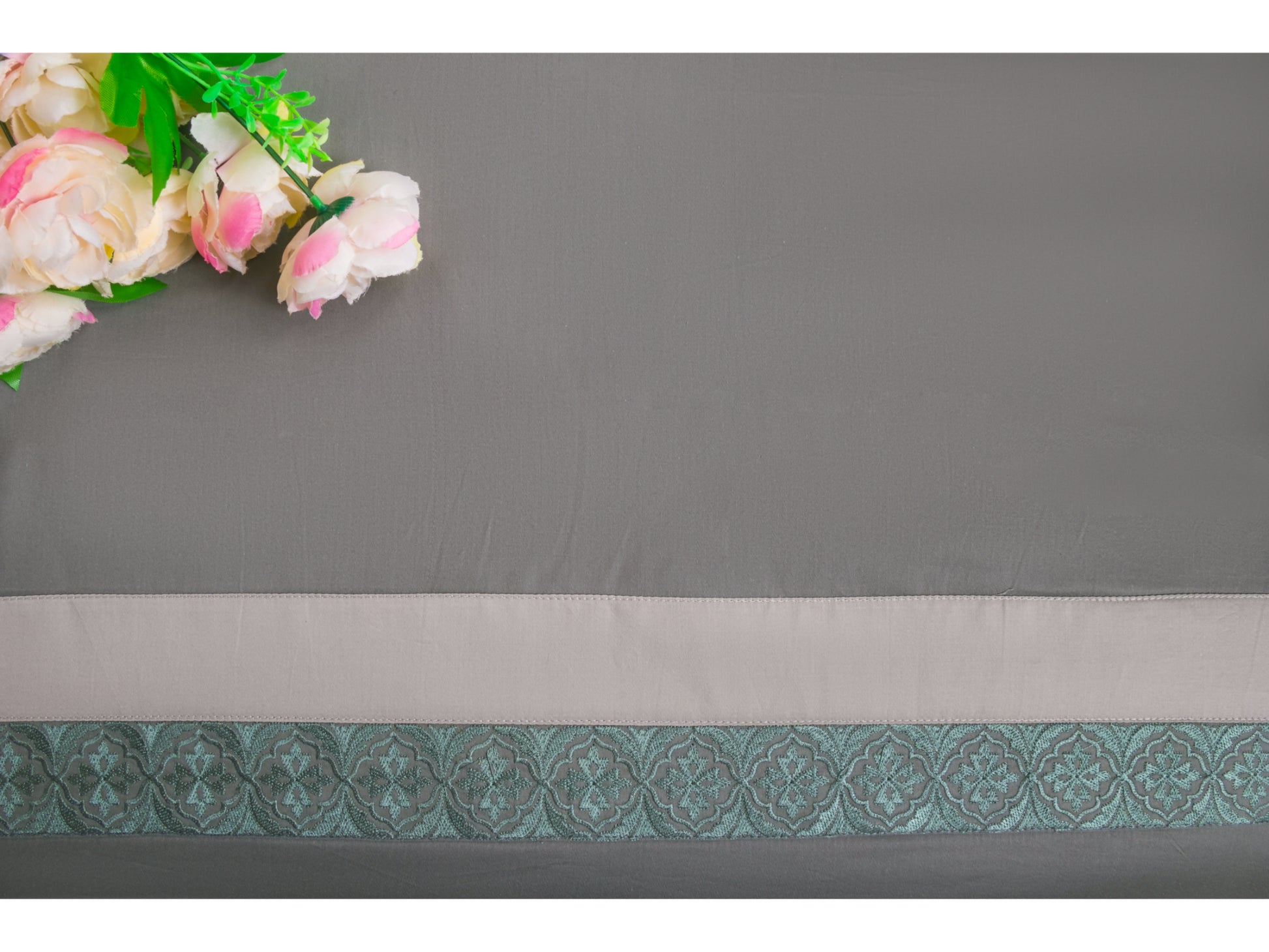 EMBROIDERY BEDDING SET 100% COTTON (9PCS,ASH GREY) - Bedding Bliss