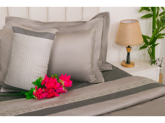 EMBROIDERY BEDDING SET 100% COTTON (9PCS,SMOKE GRAY) - Bedding Bliss