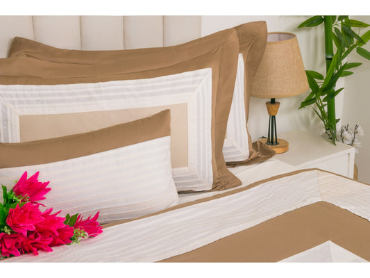 PATCH WORK BEDDING SET 100% COTTON (9 PCS, TAUPE) - Bedding Bliss
