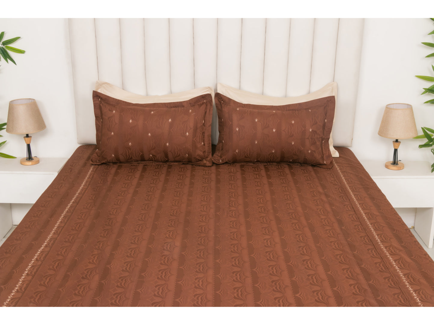 JACQUARD BEDSHEET 100% COTTON (BROWN, 3PCS) - Bedding Bliss