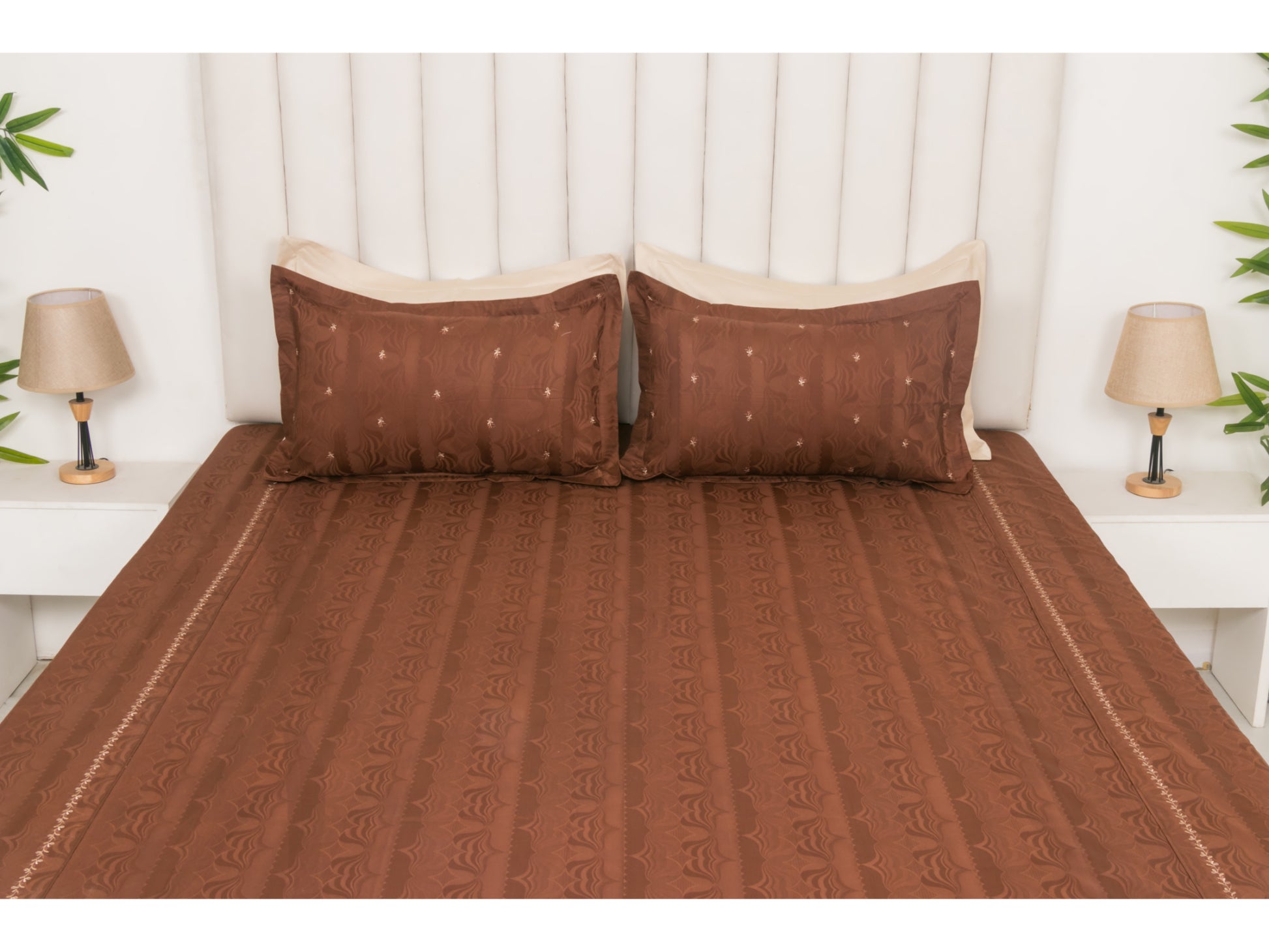 JACQUARD BEDSHEET 100% COTTON (BROWN, 3PCS) - Bedding Bliss