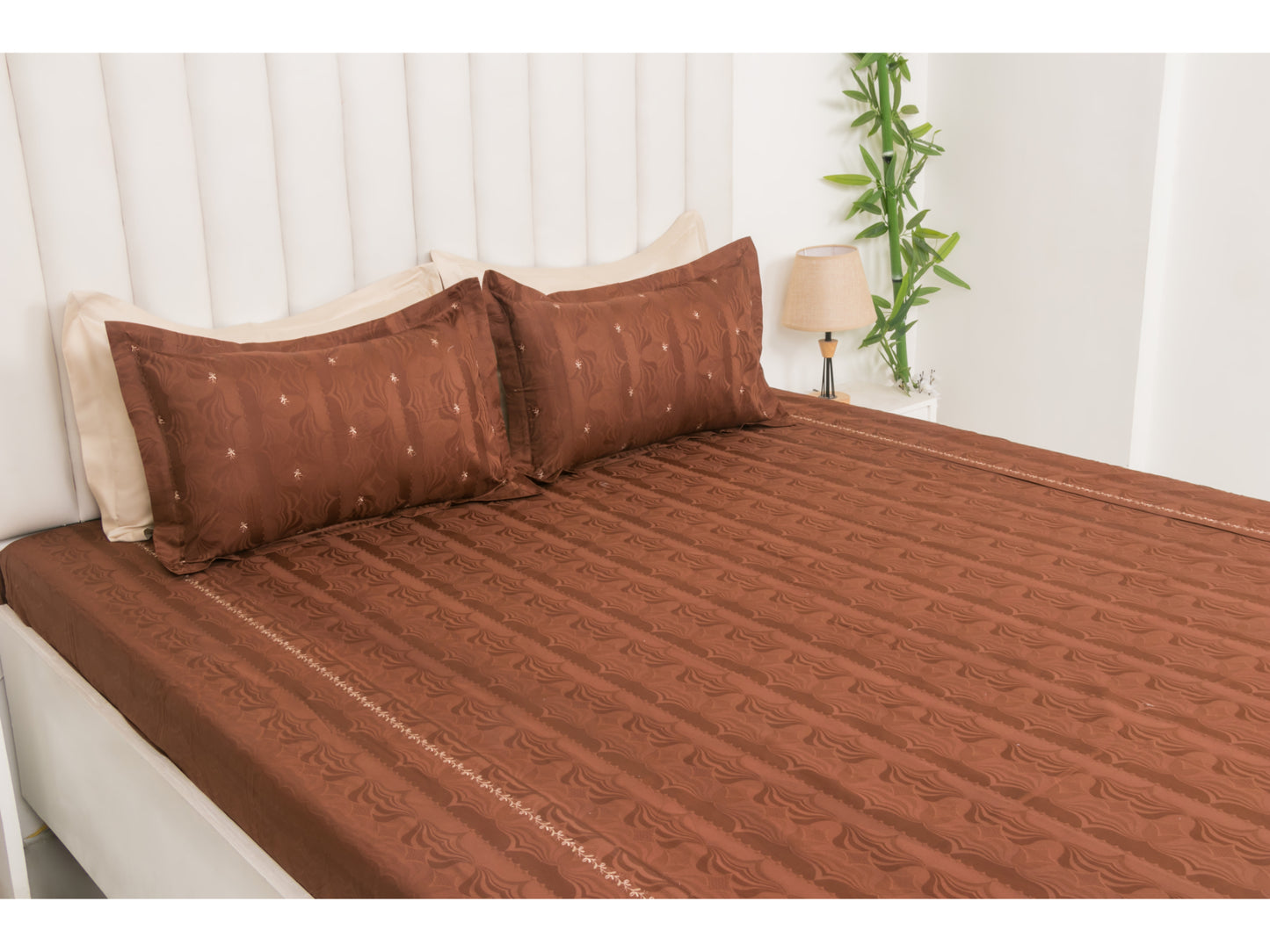 JACQUARD BEDSHEET 100% COTTON (BROWN, 3PCS) - Bedding Bliss
