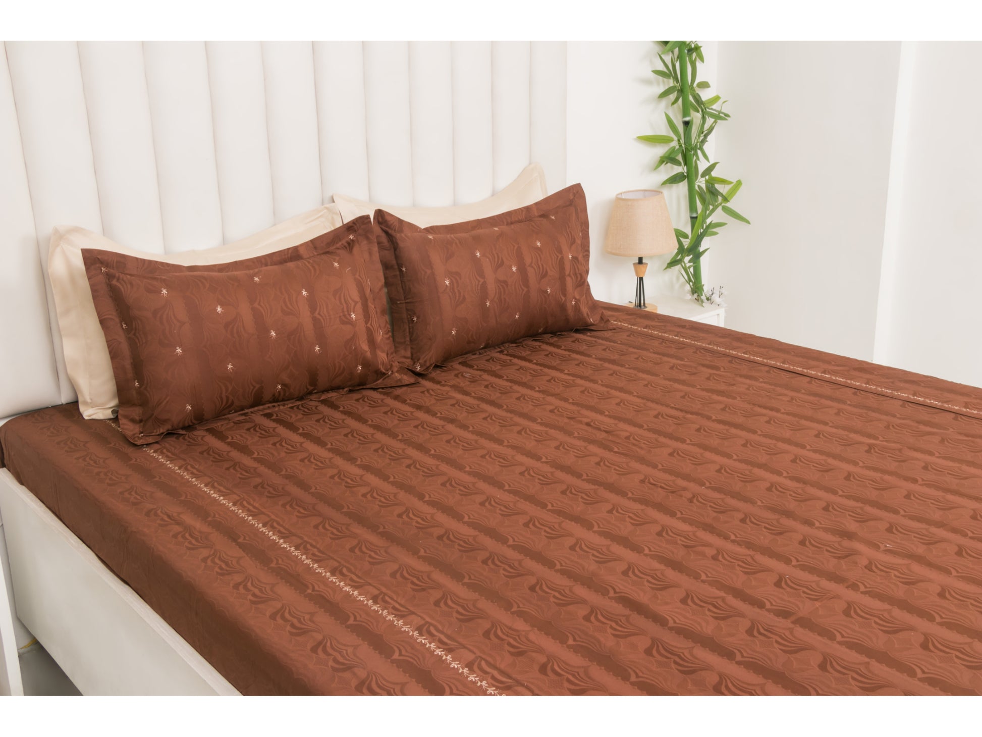 JACQUARD BEDSHEET 100% COTTON (BROWN, 3PCS) - Bedding Bliss