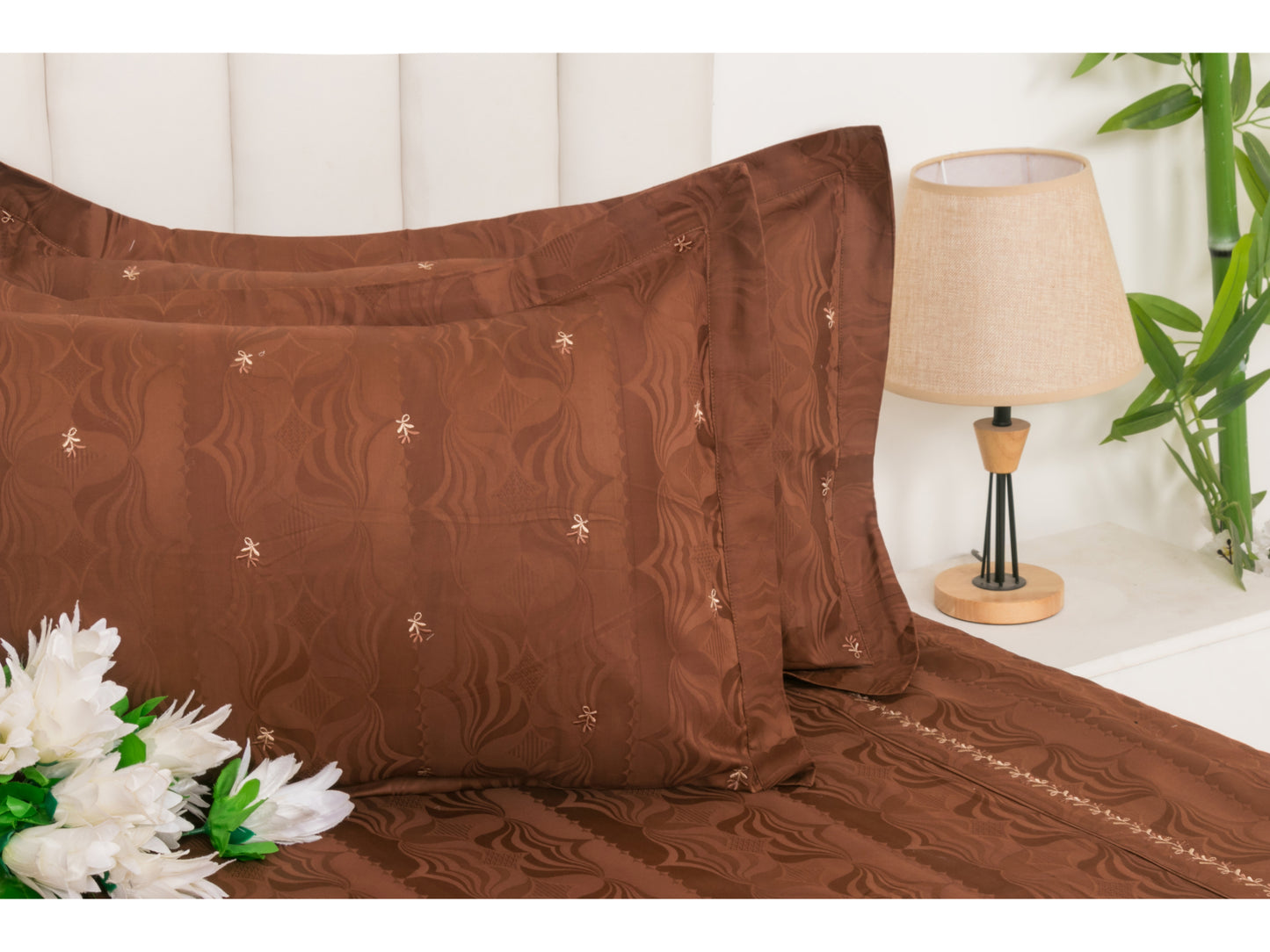 JACQUARD BEDSHEET 100% COTTON (BROWN, 3PCS) - Bedding Bliss