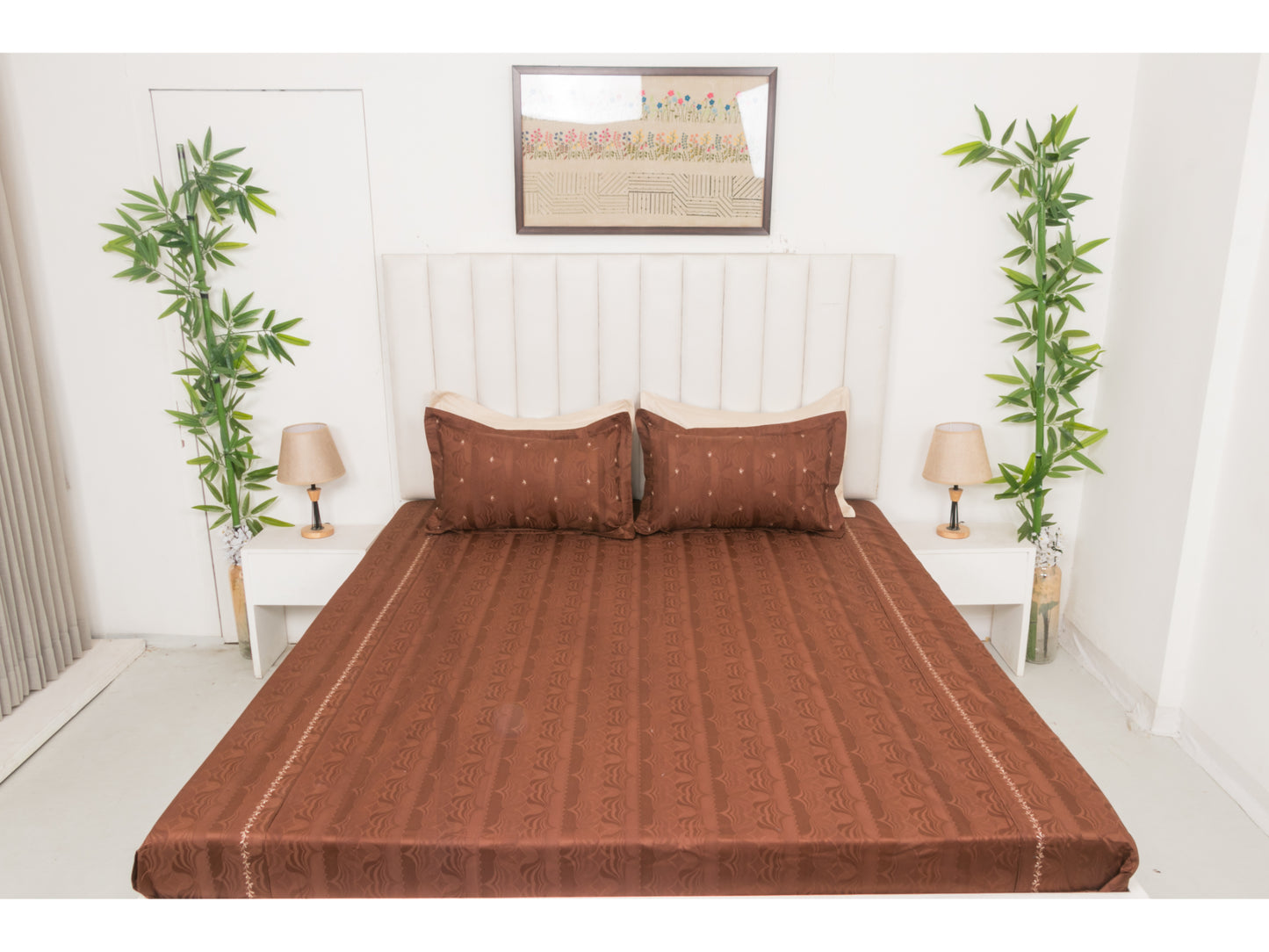 JACQUARD BEDSHEET 100% COTTON (BROWN, 3PCS) - Bedding Bliss