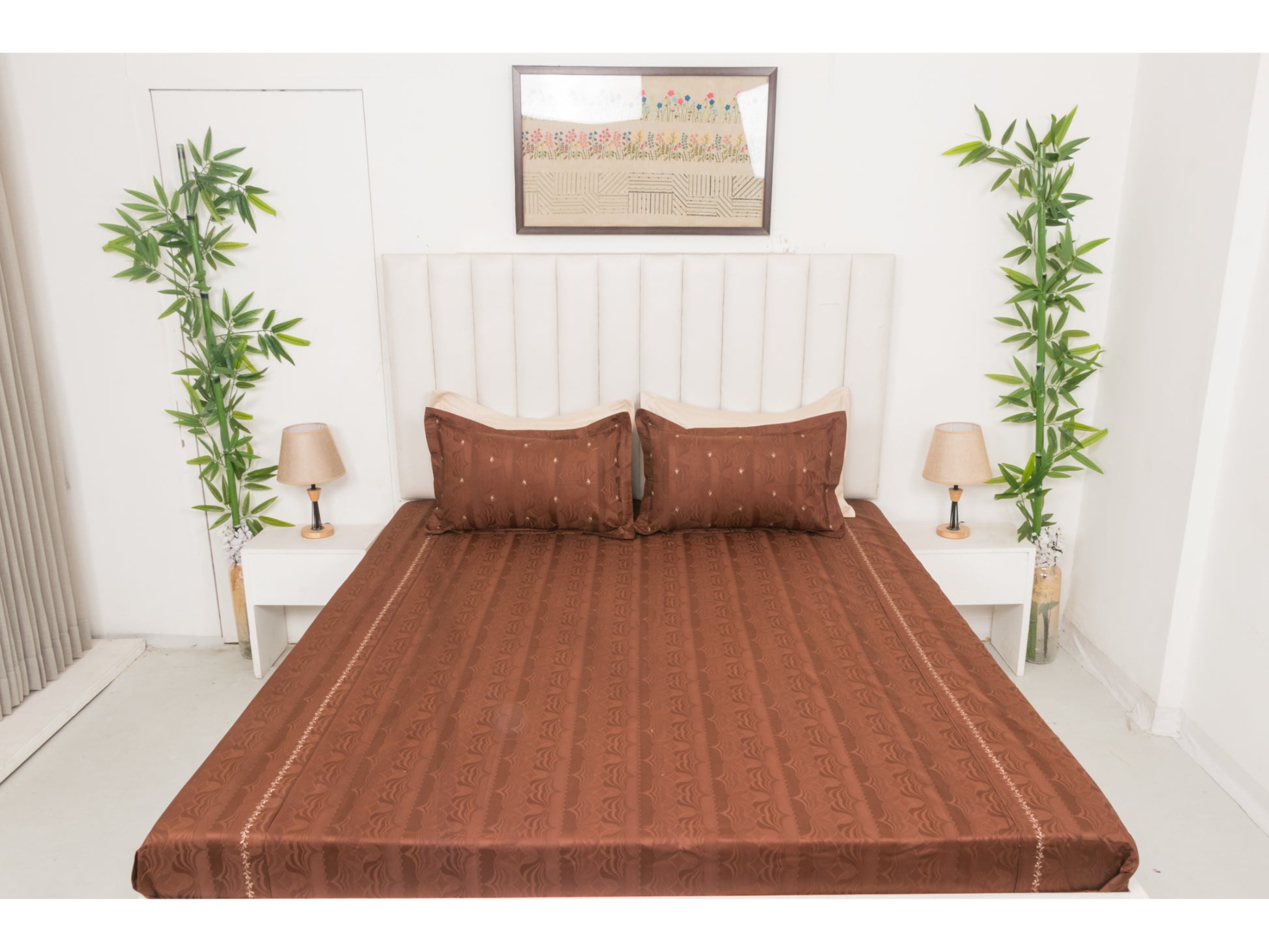 JACQUARD BEDSHEET 100% COTTON (BROWN, 3PCS) - Bedding Bliss