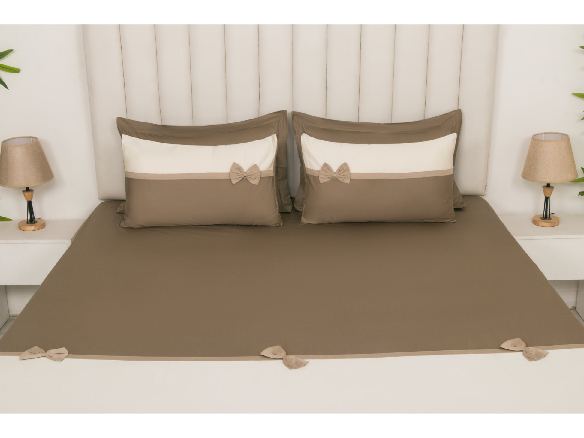 PATCH WORK BEDSHEET 100% COTTON (3 PCS, LIGHT BROWN) - Bedding Bliss
