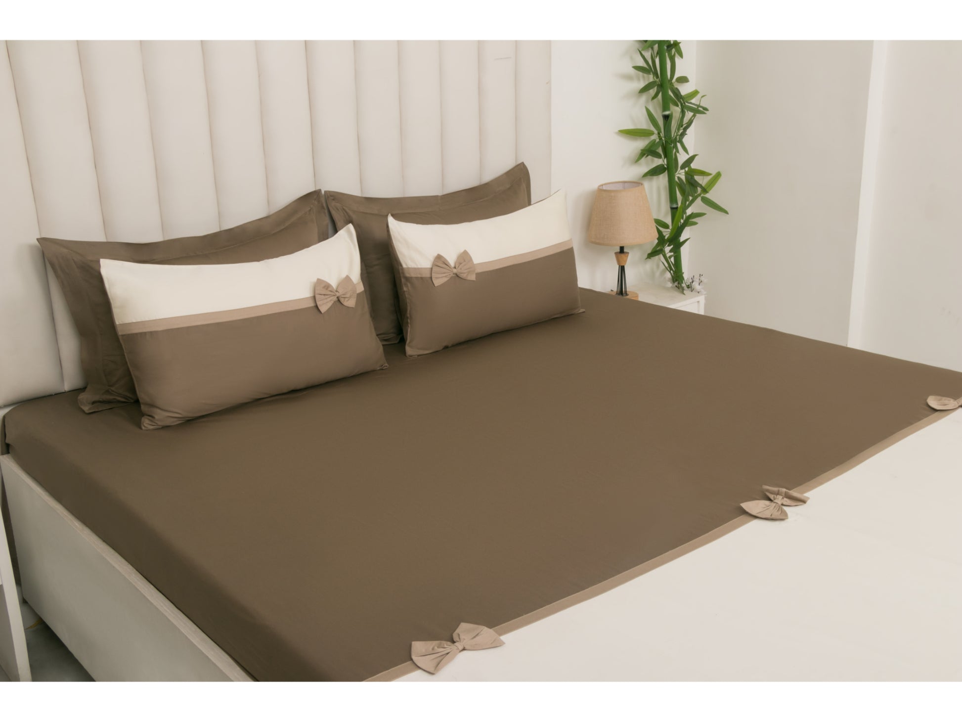 PATCH WORK BEDSHEET 100% COTTON (3 PCS, LIGHT BROWN) - Bedding Bliss