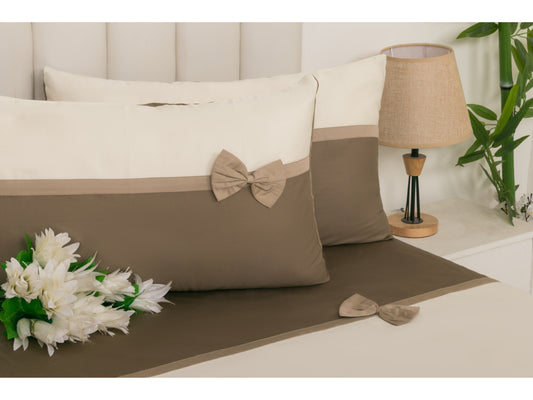 PATCH WORK BEDSHEET 100% COTTON (3 PCS, LIGHT BROWN) - Bedding Bliss