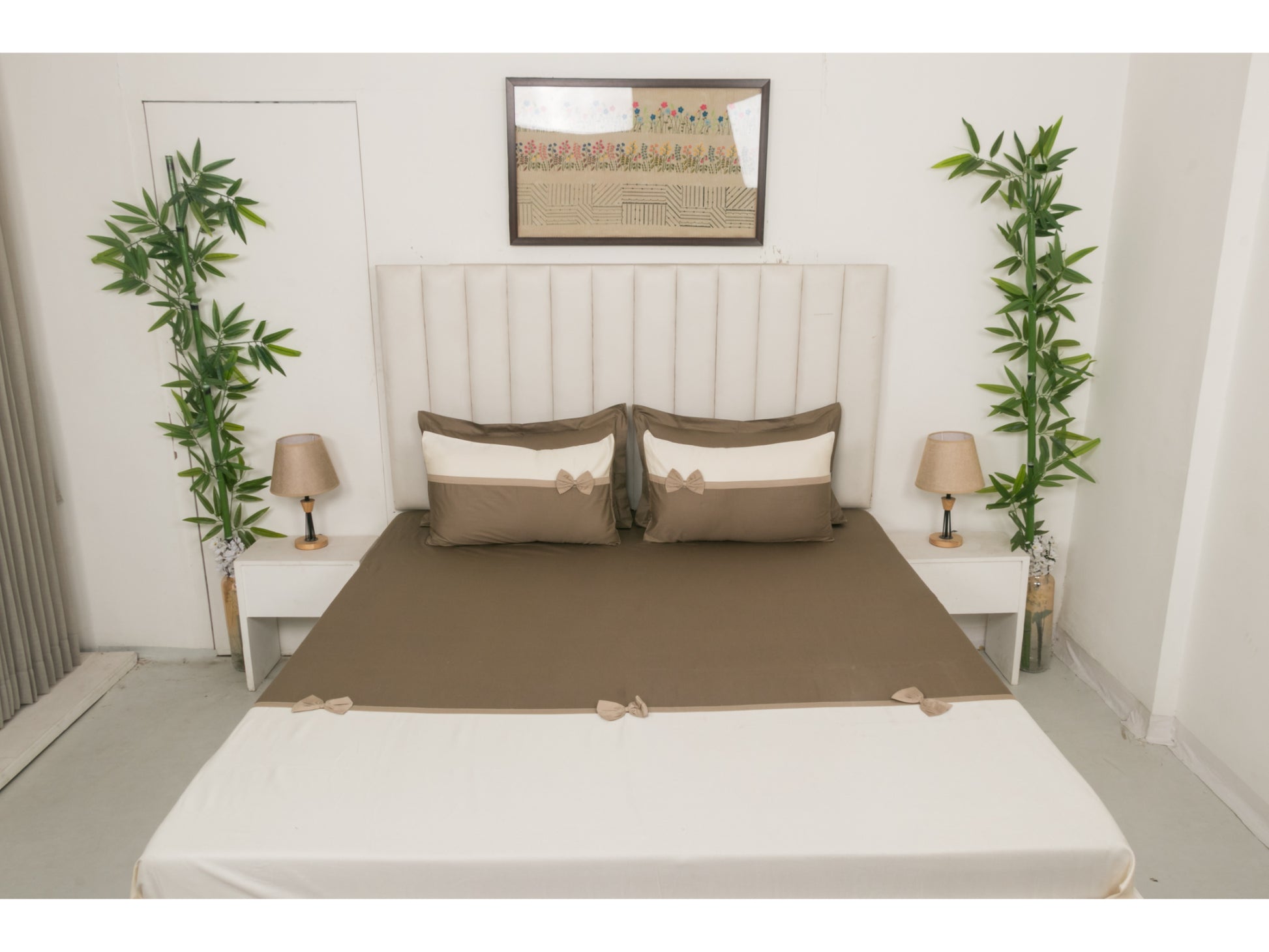 PATCH WORK BEDSHEET 100% COTTON (3 PCS, LIGHT BROWN) - Bedding Bliss