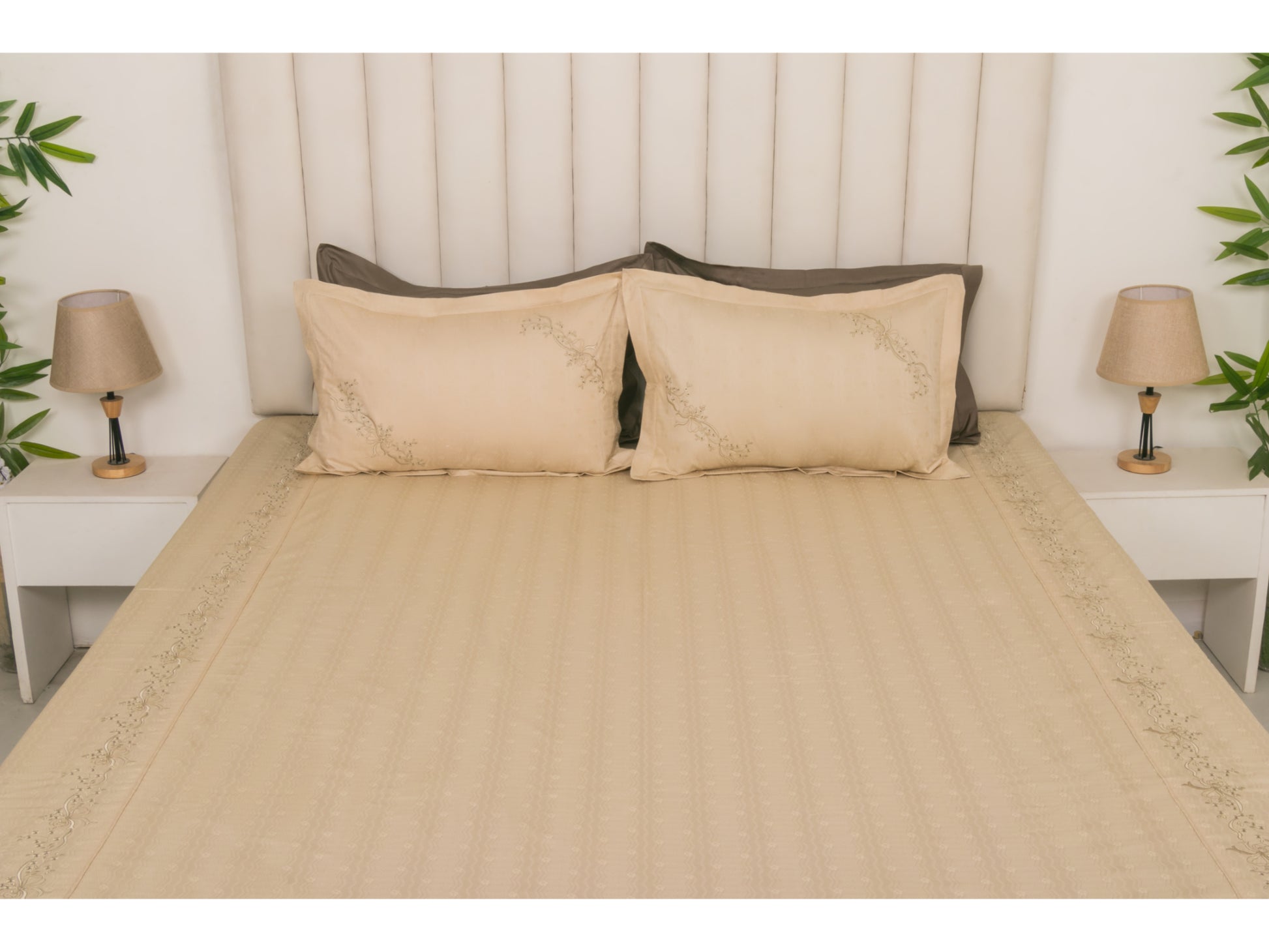 JACQUARD BEDSHEET 100% COTTON (BEIGE, 3PCS) - Bedding Bliss