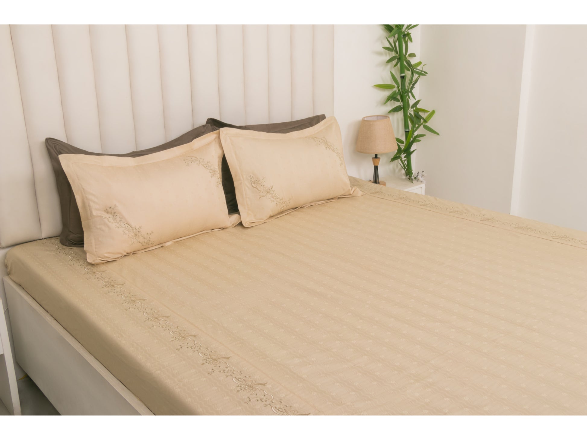 JACQUARD BEDSHEET 100% COTTON (BEIGE, 3PCS) - Bedding Bliss