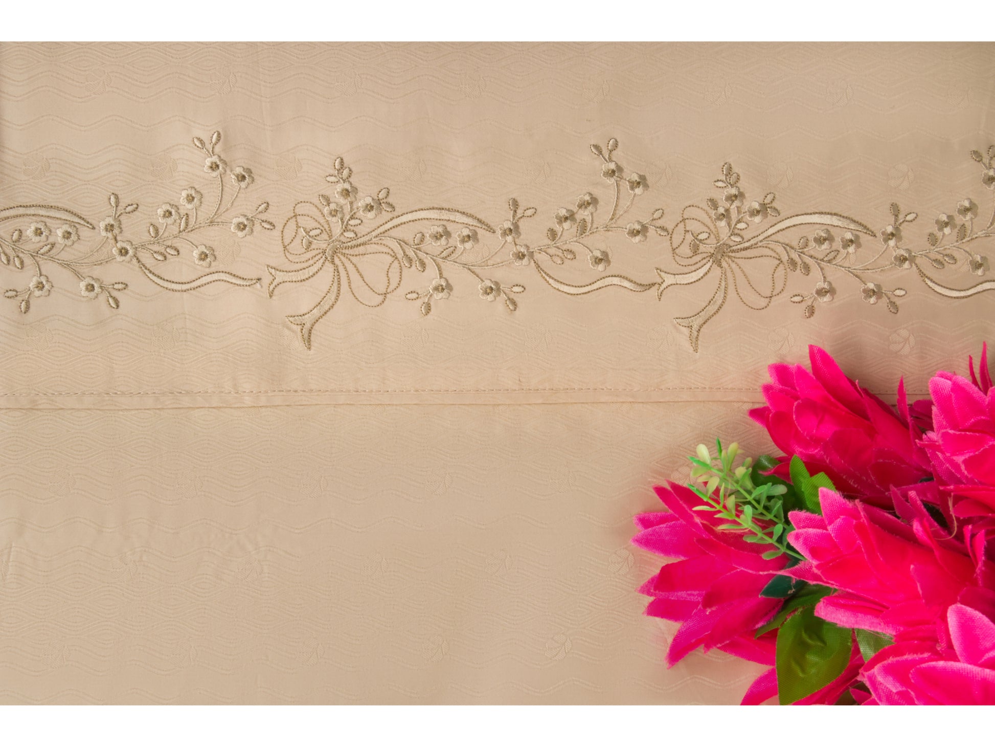 JACQUARD BEDSHEET 100% COTTON (BEIGE, 3PCS) - Bedding Bliss