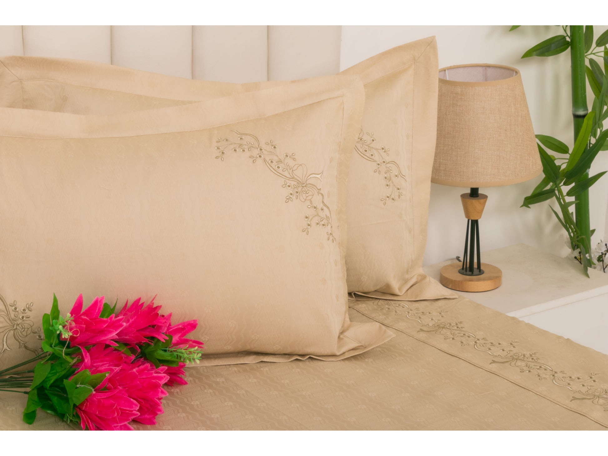 JACQUARD BEDSHEET 100% COTTON (BEIGE, 3PCS) - Bedding Bliss