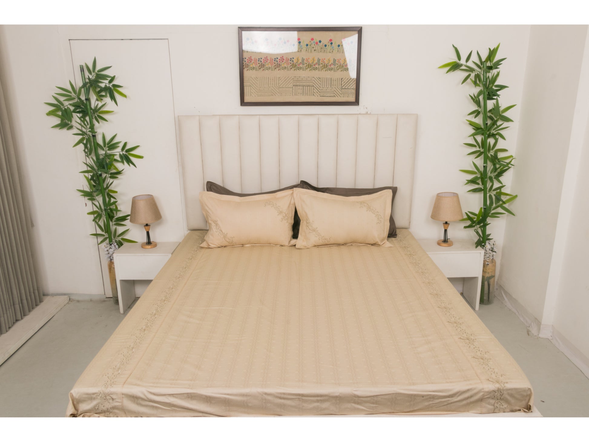 JACQUARD BEDSHEET 100% COTTON (BEIGE, 3PCS) - Bedding Bliss