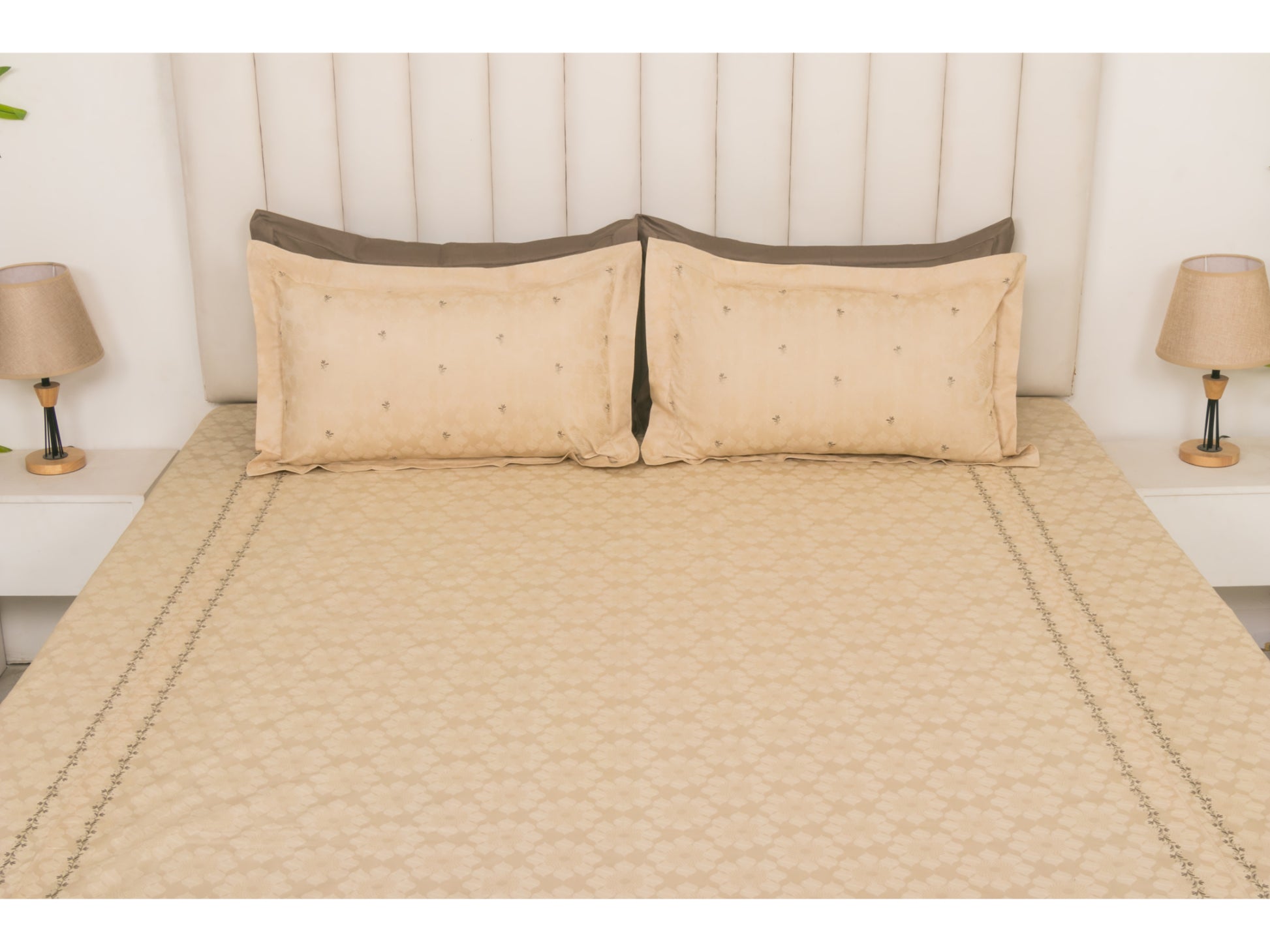 JACQUARD BEDSHEET 100% COTTON (BEIGE, 3PCS) - Bedding Bliss