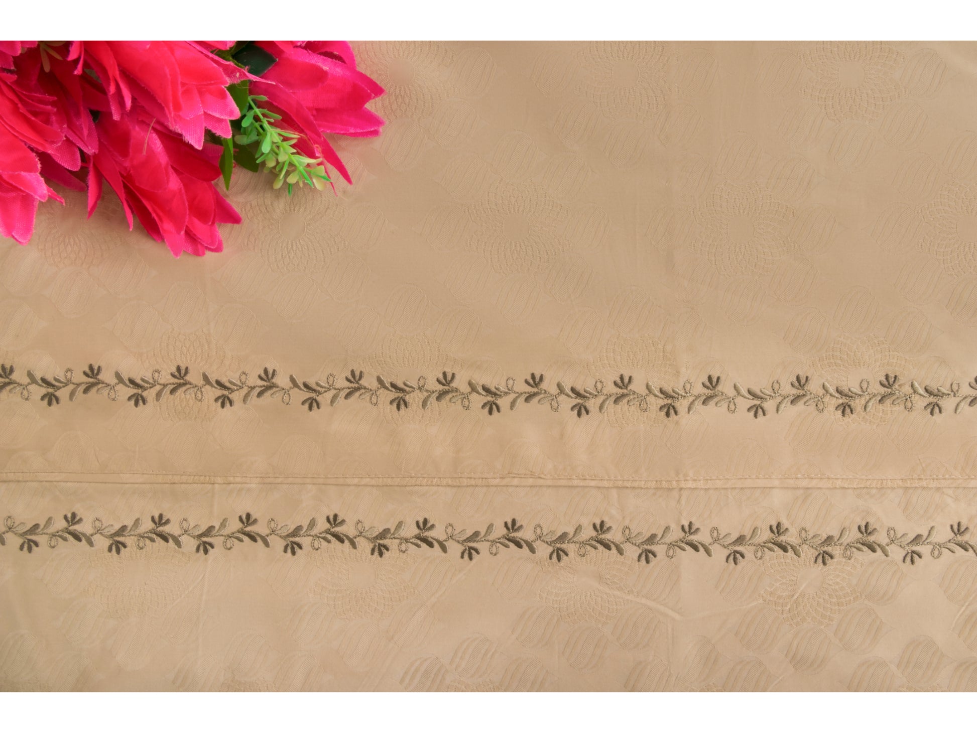JACQUARD BEDSHEET 100% COTTON (BEIGE, 3PCS) - Bedding Bliss
