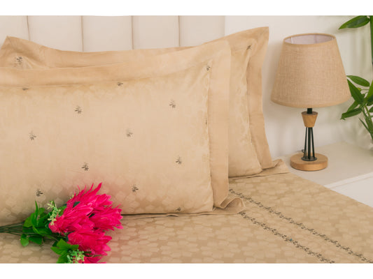JACQUARD BEDSHEET 100% COTTON (BEIGE, 3PCS) - Bedding Bliss