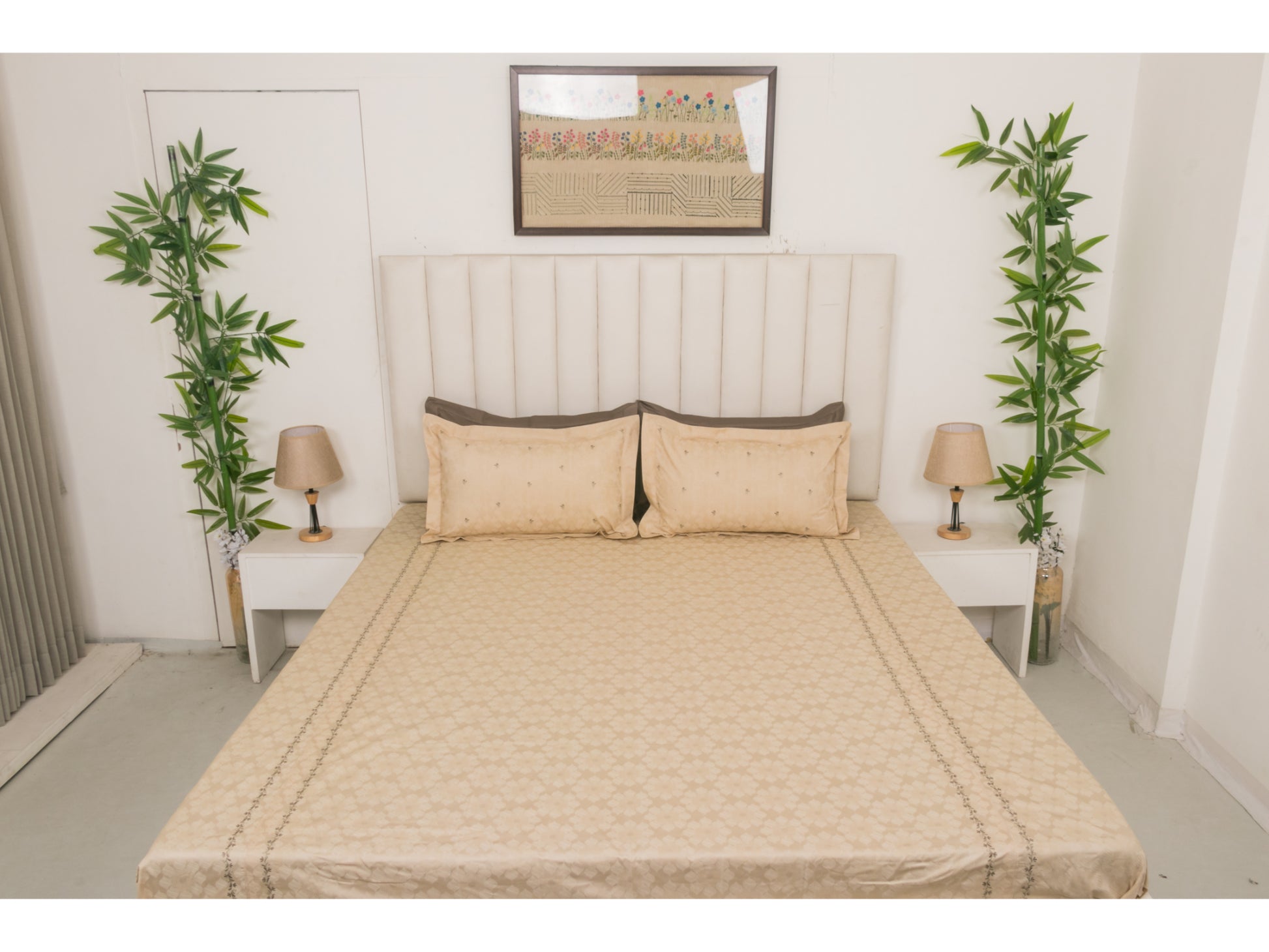 JACQUARD BEDSHEET 100% COTTON (BEIGE, 3PCS) - Bedding Bliss