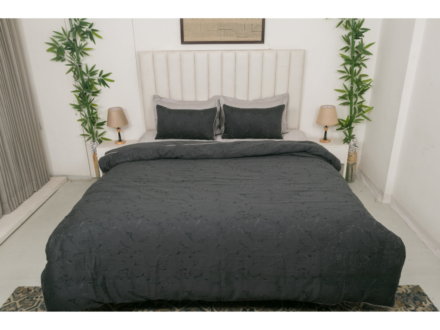 JACQUARD BEDDING SET BEDDING SET 100% COTTON (CHARCOAL GREY, 7 PCS) - Bedding Bliss