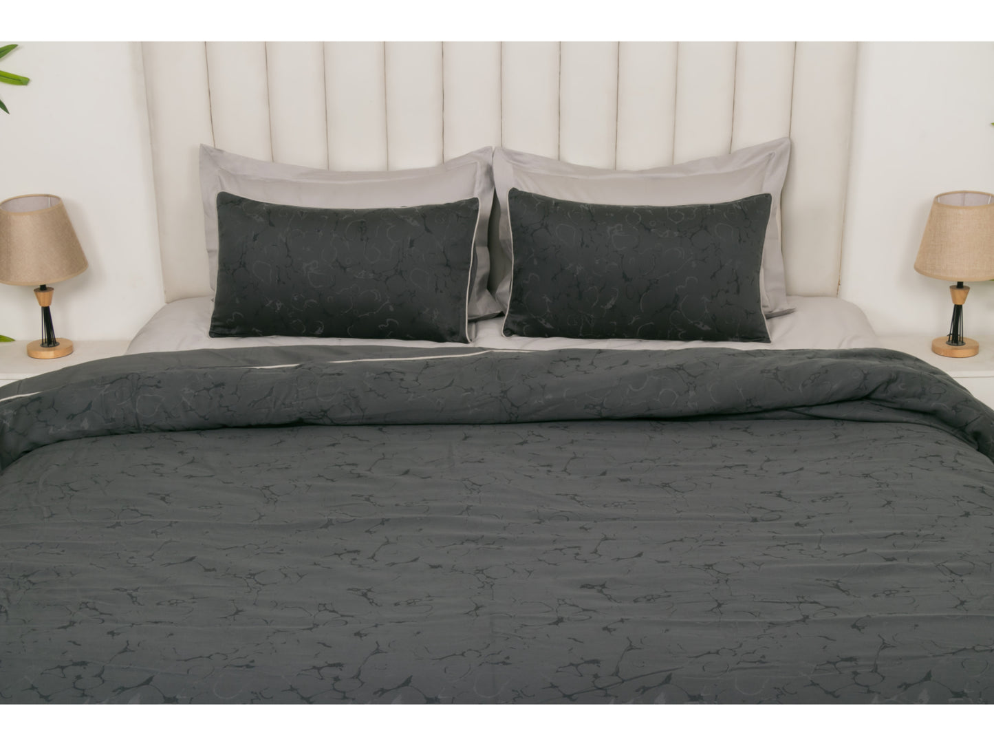 JACQUARD BEDDING SET BEDDING SET 100% COTTON (CHARCOAL GREY, 7 PCS) - Bedding Bliss