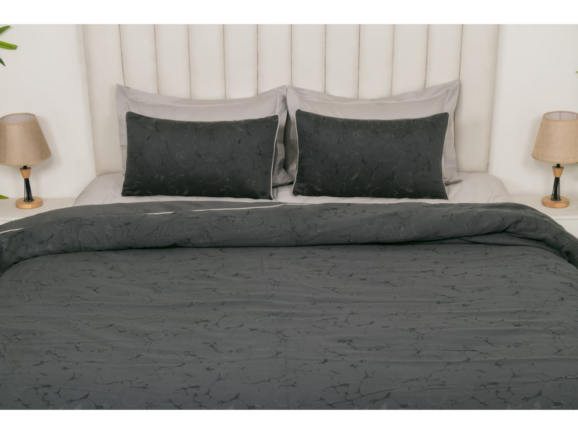 JACQUARD BEDDING SET BEDDING SET 100% COTTON (CHARCOAL GREY, 7 PCS) - Bedding Bliss