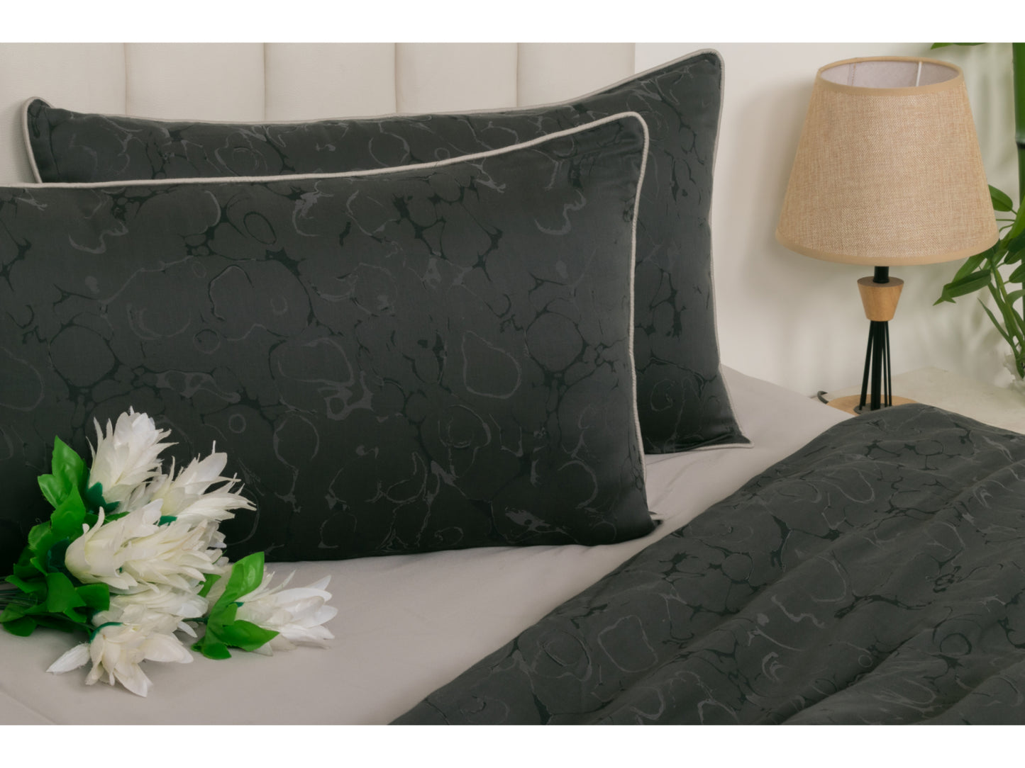 JACQUARD BEDDING SET BEDDING SET 100% COTTON (CHARCOAL GREY, 7 PCS) - Bedding Bliss