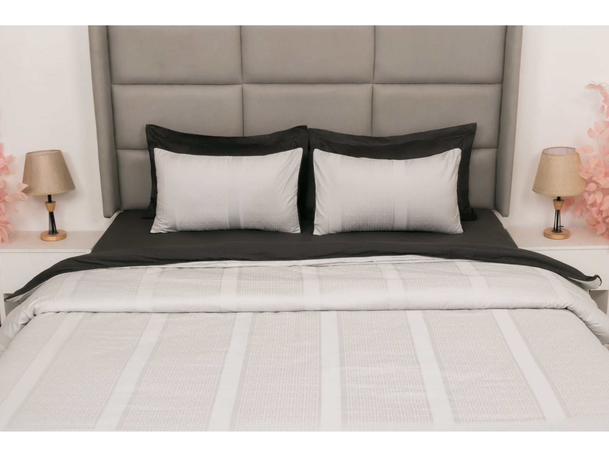JACQUARD BEDDING SET BEDDING SET 100% COTTON (SMOKE GREY, 7 PCS) - Bedding Bliss