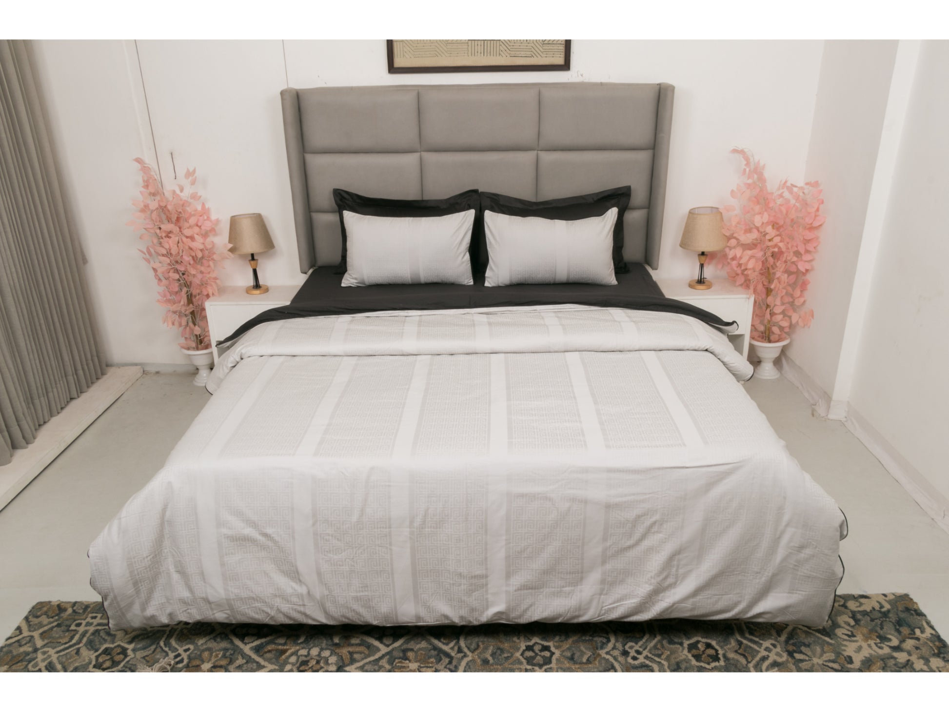 JACQUARD BEDDING SET BEDDING SET 100% COTTON (SMOKE GREY, 7 PCS) - Bedding Bliss